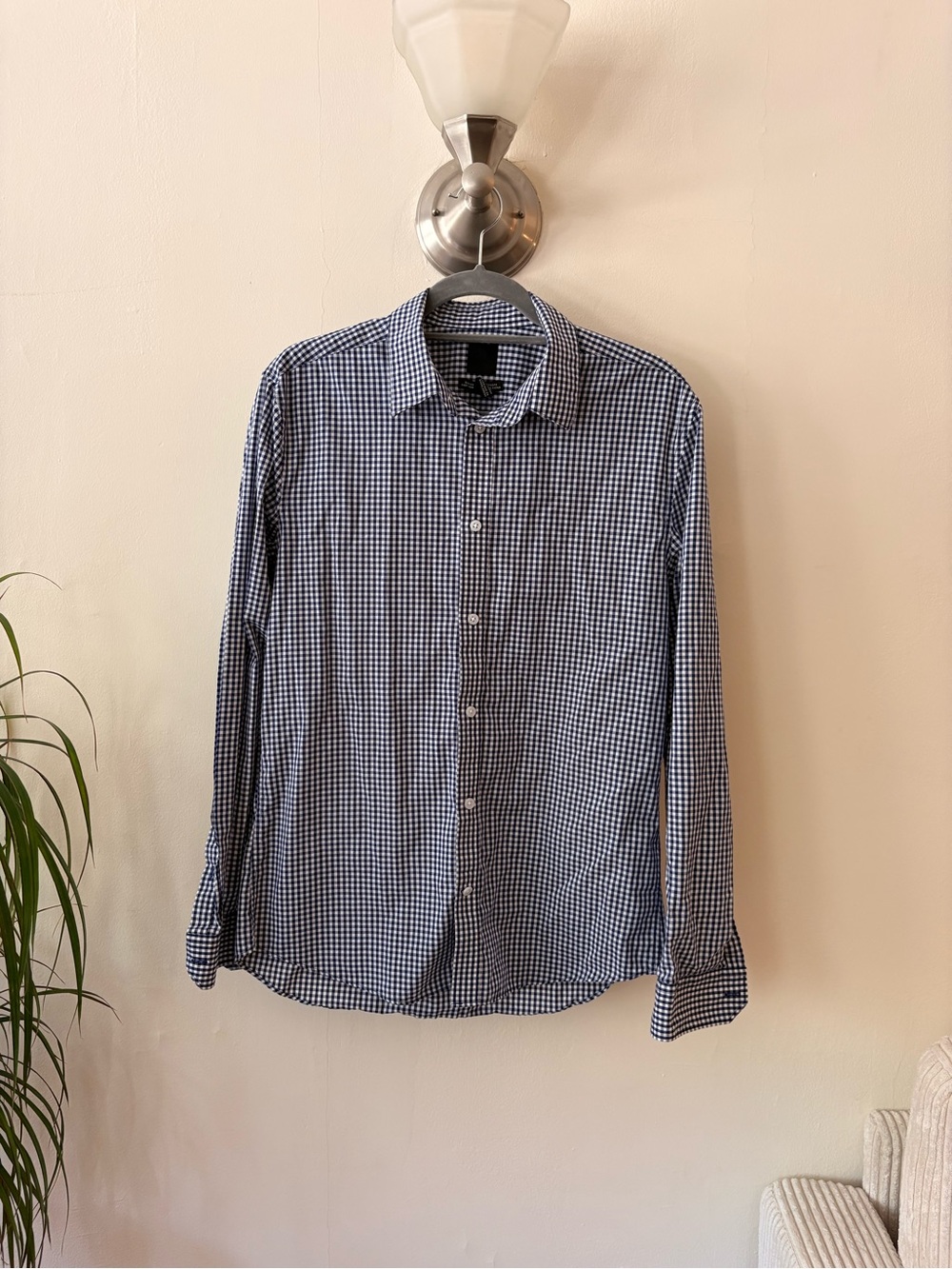 H&M Navy and White Check Cotton Button-Down Shirt